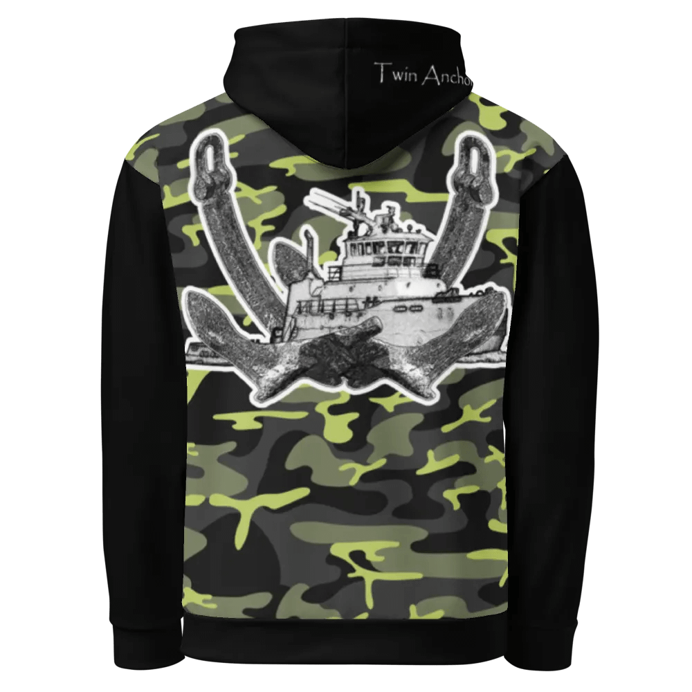 black & Green Camouflage Twin Anchor Titan tug Hoodie product image (1)