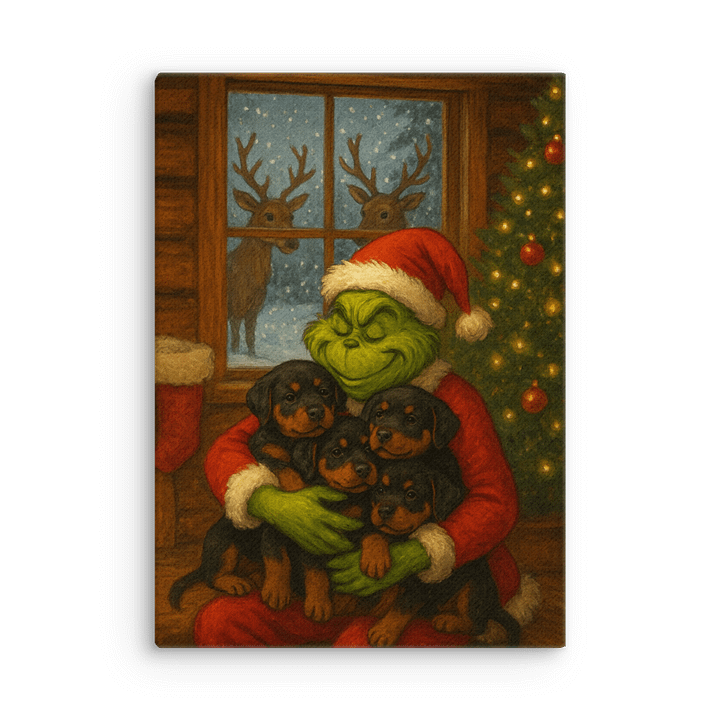 Grinch & Rottweiler puppies Canvas Wall Art product image (2)