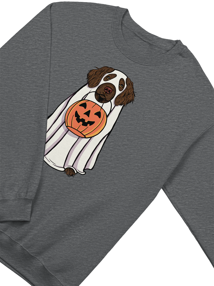 Funny Halloween Boykin Spaniel Sweatshirt | Funny Boykin Spaniel Wearing a Ghost Costume and Holding a Pumpkin Basket product image (8)