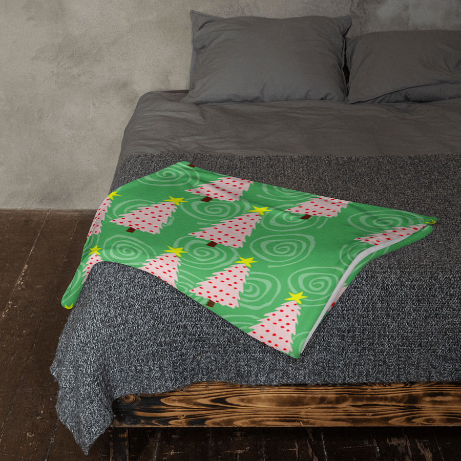 Pink Christmas Tree on Green with Swirls Soft Throw Blanket product image (11)