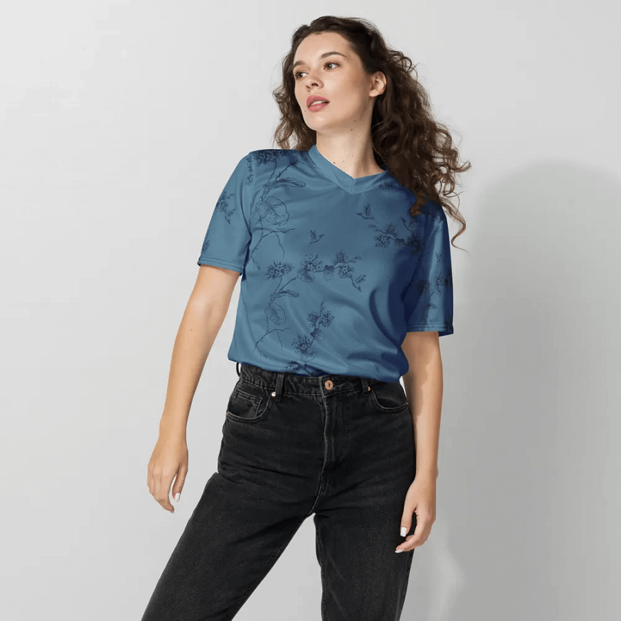 Unisex T shirt with hummingbird design. Muted blue. I del for the outdoors erson who loves birding and nature product image (8)