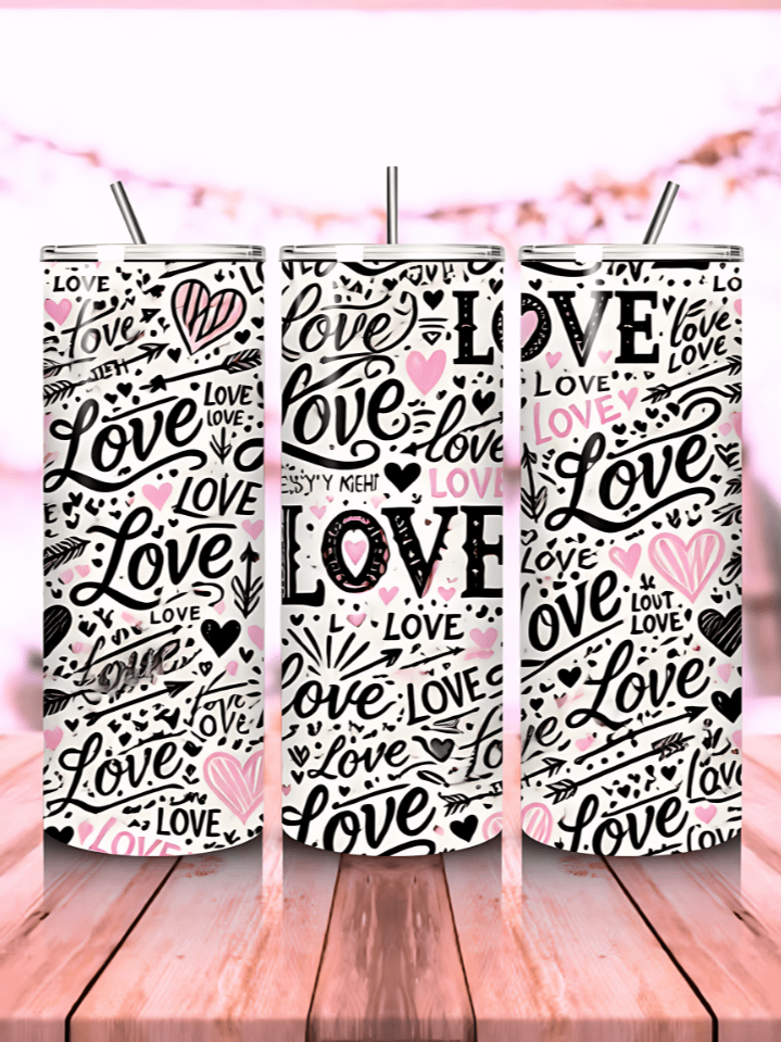 Heart & Love Valentine 20 oz Skinny Tumbler Wrap – cute heart sublimation PNG design, instant digital download product image (1)