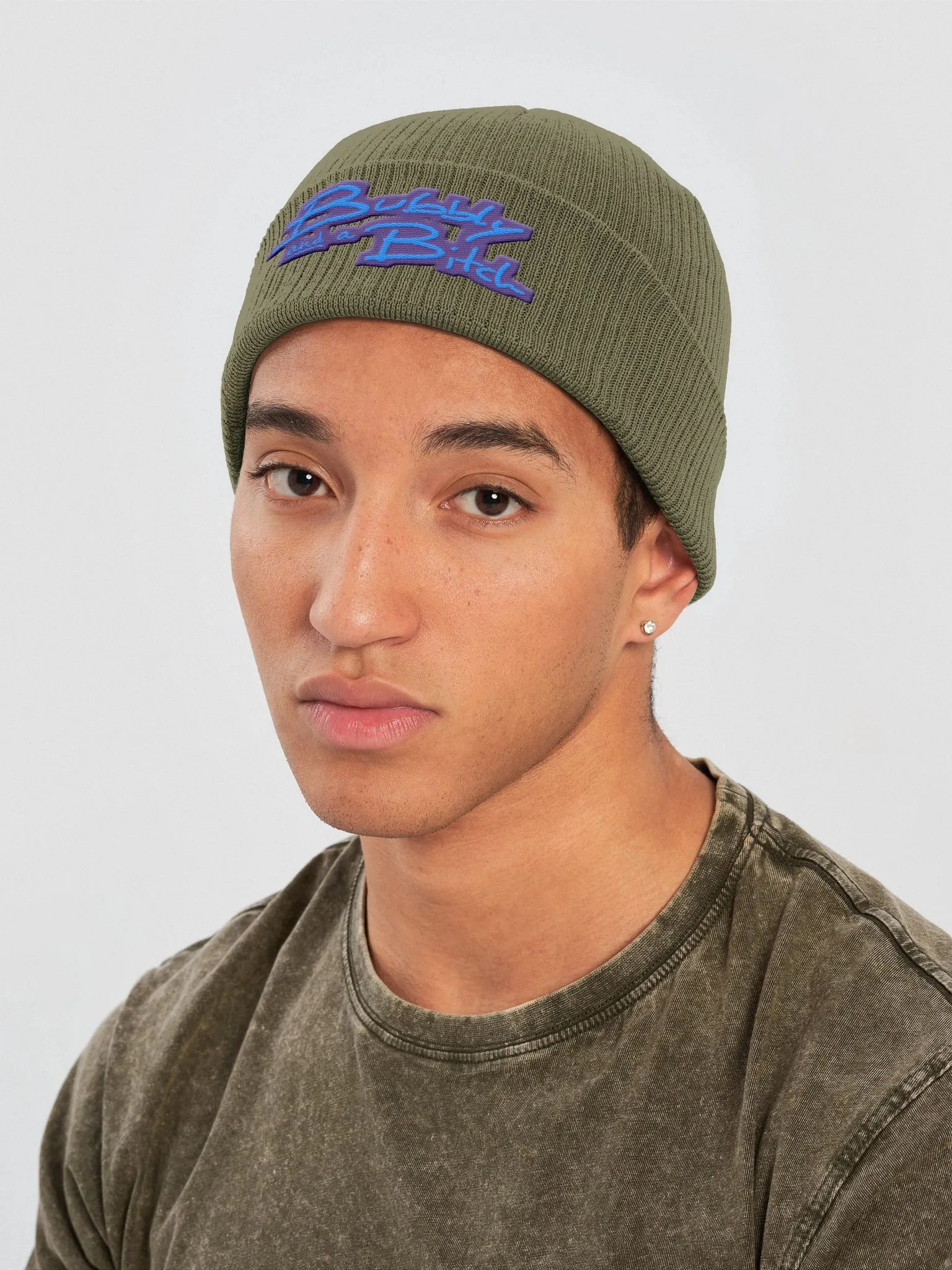 Bubbly and a Bitch (violet design) embroidered organic beanie product image (8)