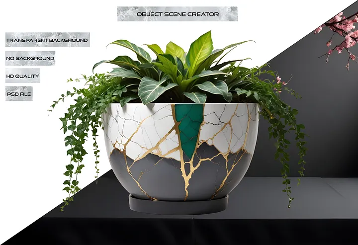 Kintsugi Elegance – Ceramic Planter with plant png product image (2)