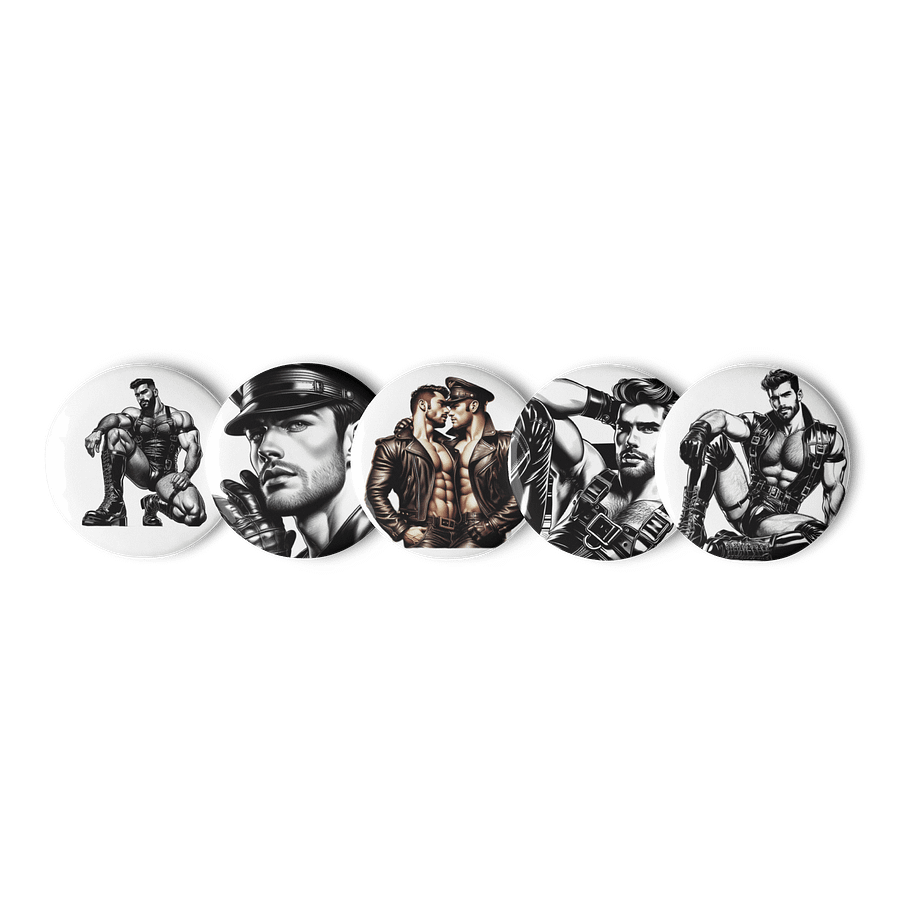 Heritage Gay Leather Heat 5 Button Pin Set – Tom of Finland Tribute Gay Pride Graphic Design Button Pins product image (1)
