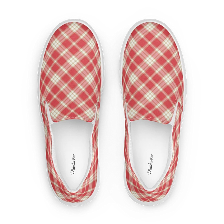 Coral Pink Plaid Women's Slip-On Shoes product image (1)