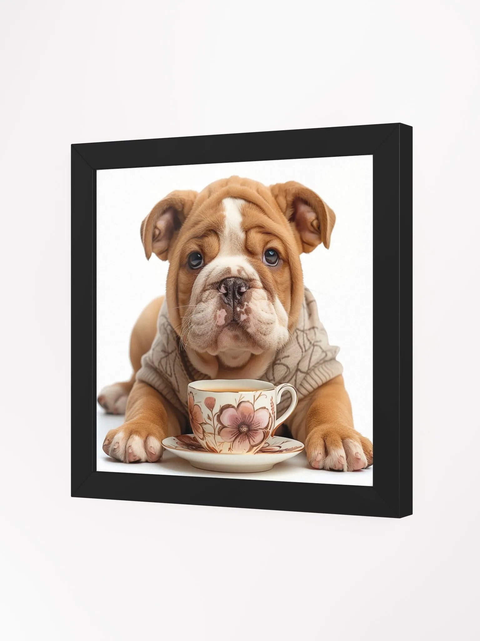 Cute Coffee Lover Bulldog Puppy Framed Wall Art product image (2)