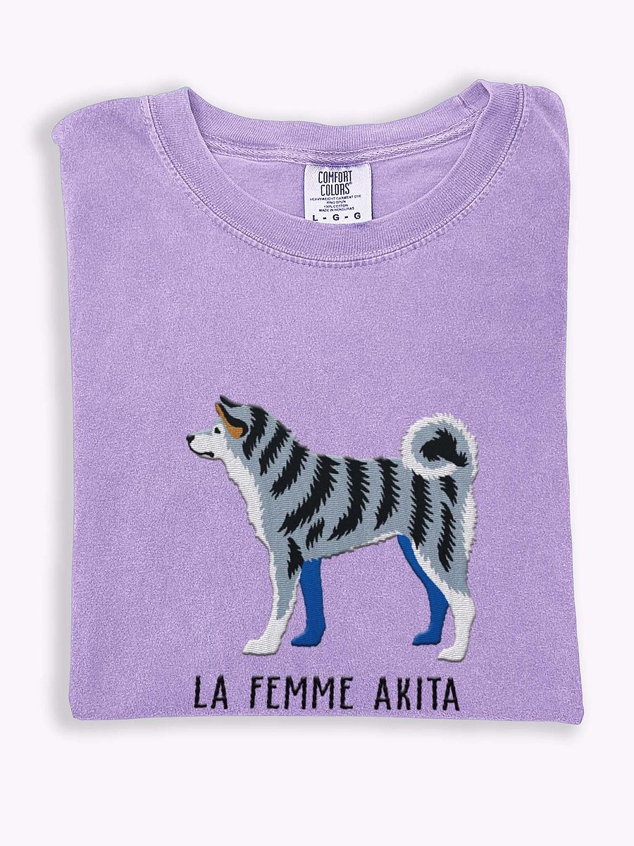 La Femme Akita T-Shirt(Embroidered) of a Japanese Akita(Blue Brindle) product image (1)