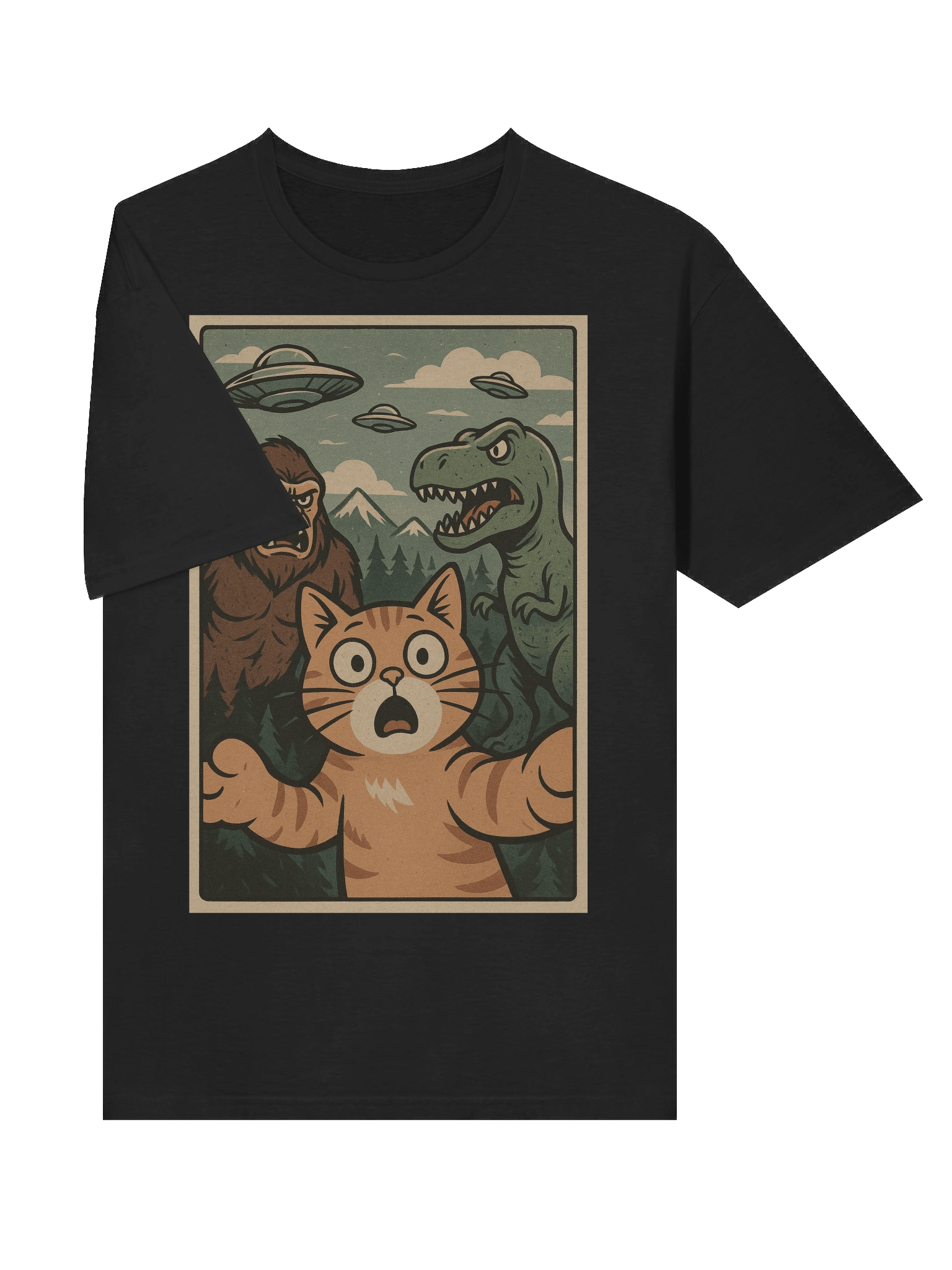 Surprised Cat UFO T-Rex Bigfoot T-Shirt product image (5)
