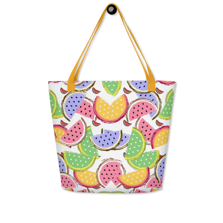 Big printed tote bag with tropical colorful watermelon  design product image (4)
