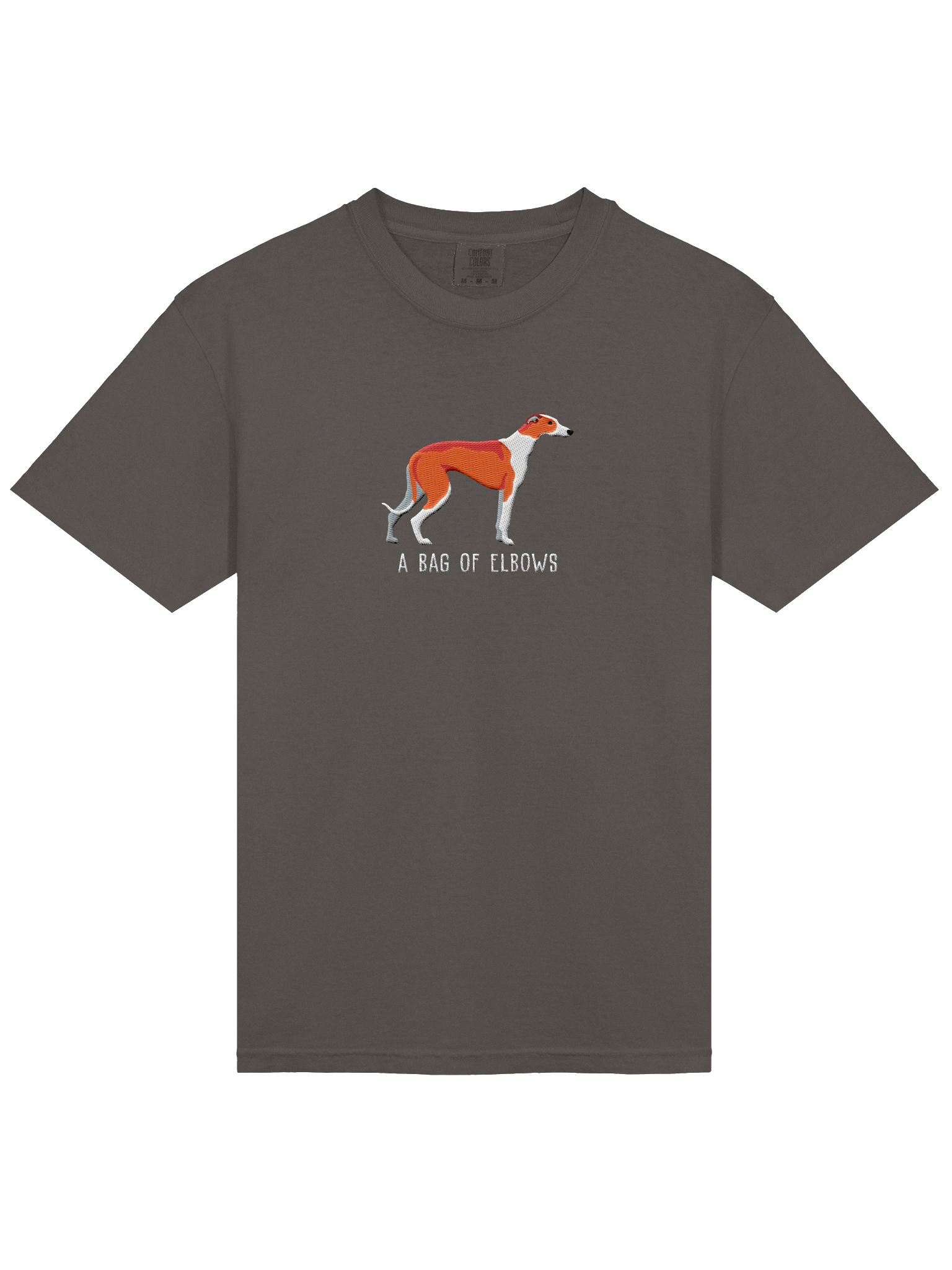 A Bag of Elbows T-Shirt(Embroidered) of a Greyhound(Red & White) product image (14)