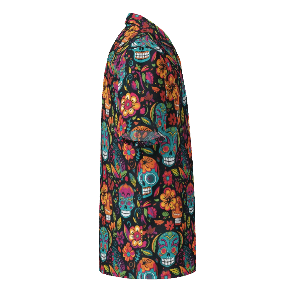 Seamless Calavera Dia de Muertos-Sugar Skull Floral Motifs Hawaiian Shirt product image (4)