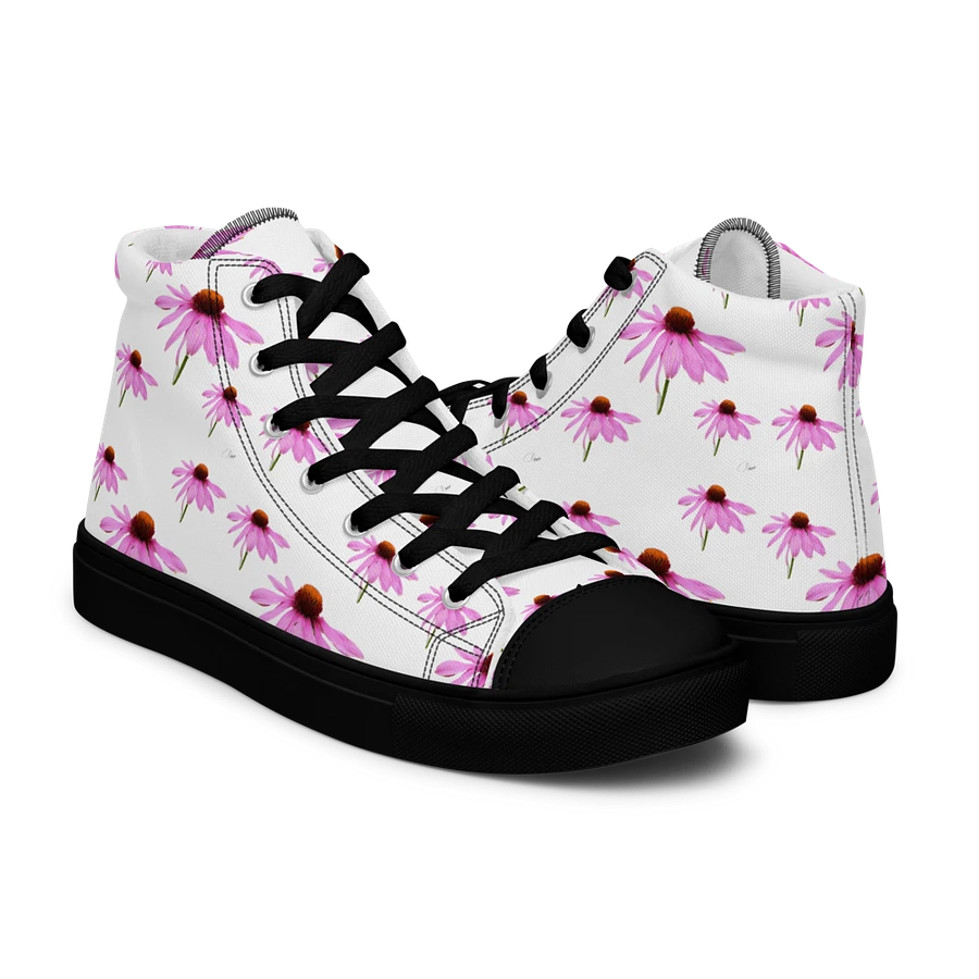 Abstract Delicate Pink Repeating Cone Flowers Women's Black Toe High Top Canvas Shoes product image (7)