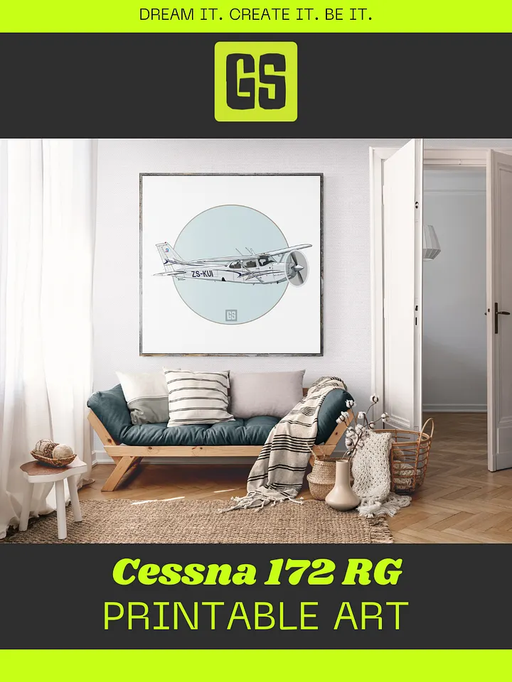 Cessna 172 RG Printable Aviation Wall Art Square Size Blue Circle & White Background product image (2)