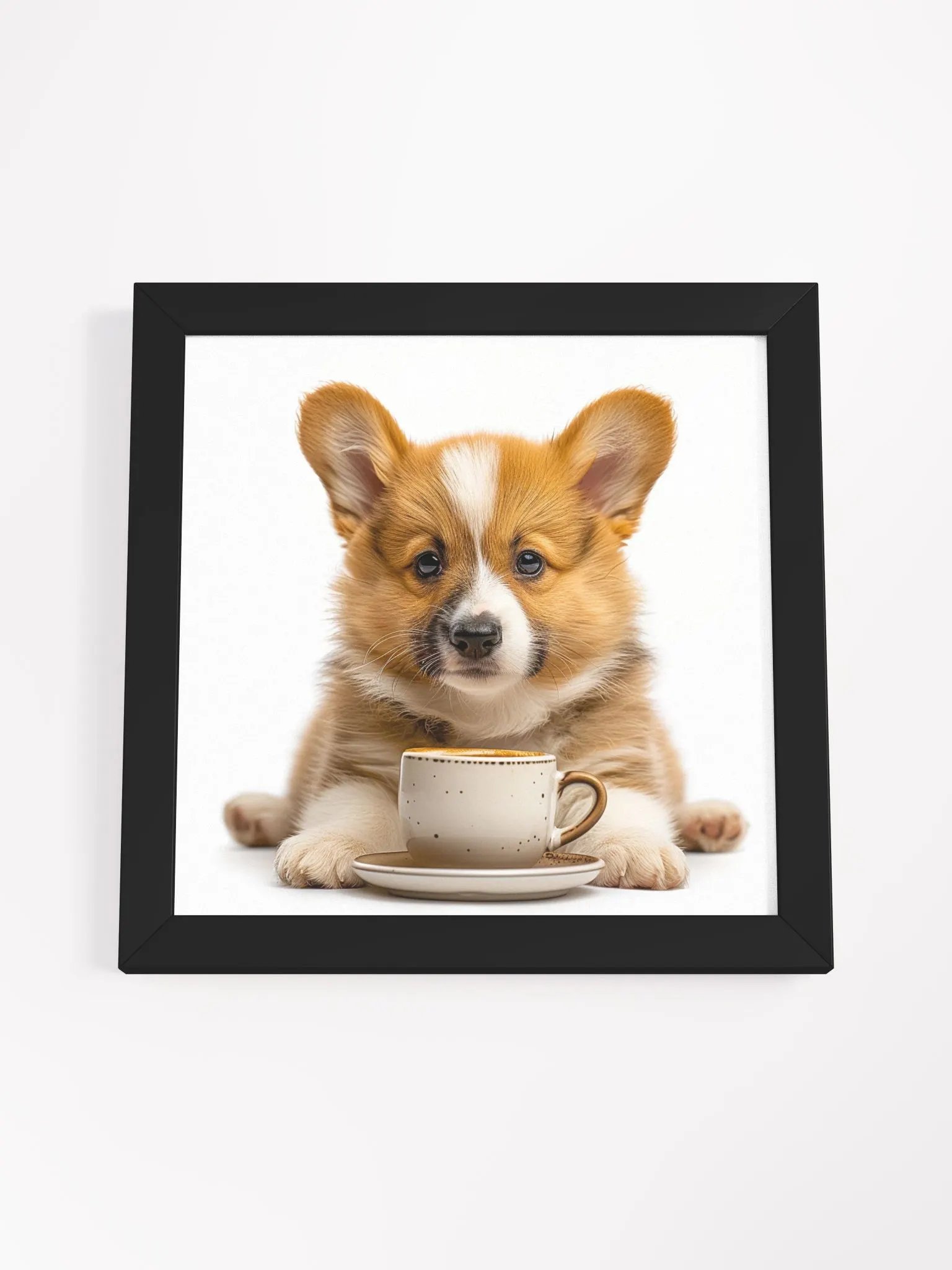 Cute Coffee Lover Welsh Corgi Puppy Framed Wall Art product image (17)