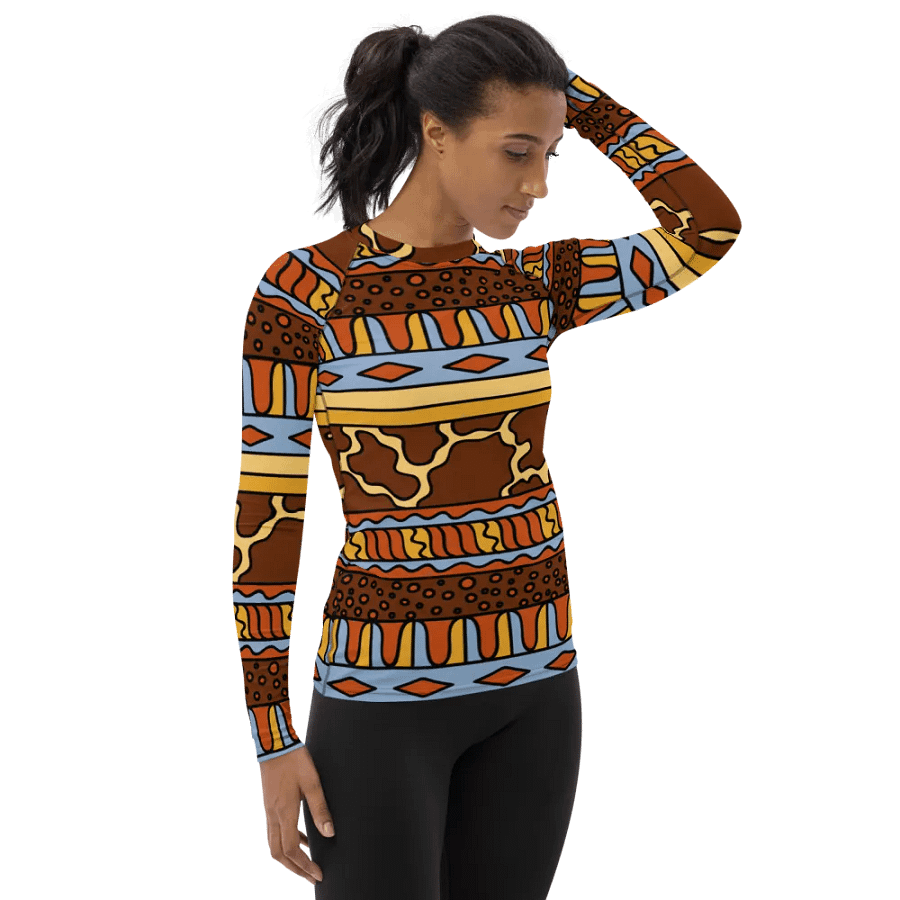 Vibrant Heritage: Hand-Drawn African Pattern All-Over Print Women's Rash Guard product image (8)