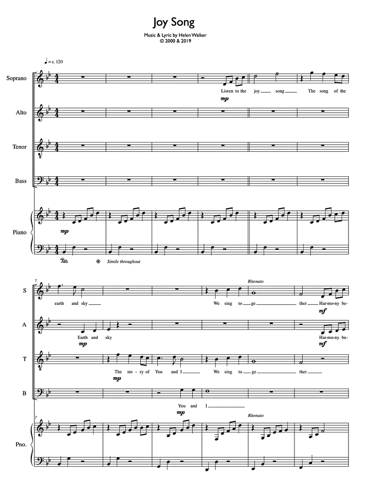 Joy Song (Choral - SATB & Piano) product image (1)