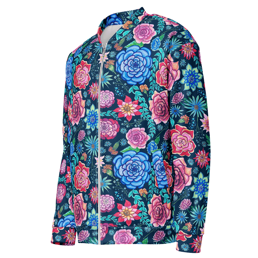 🌸 Bold Blooms, Bold Moves | Pink + Blue on White | Floral Unisex Bomber Jacket | Monique Faella Designs™ product image (3)