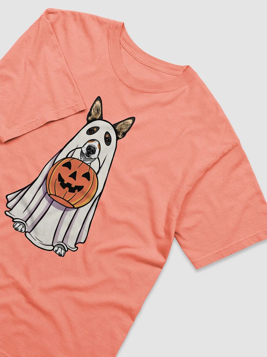 Funny Halloween Basenji(Tricolor) T-Shirt | Funny Basenji Wearing a Ghost Costume and Holding a Pumpkin Basket product image (24)