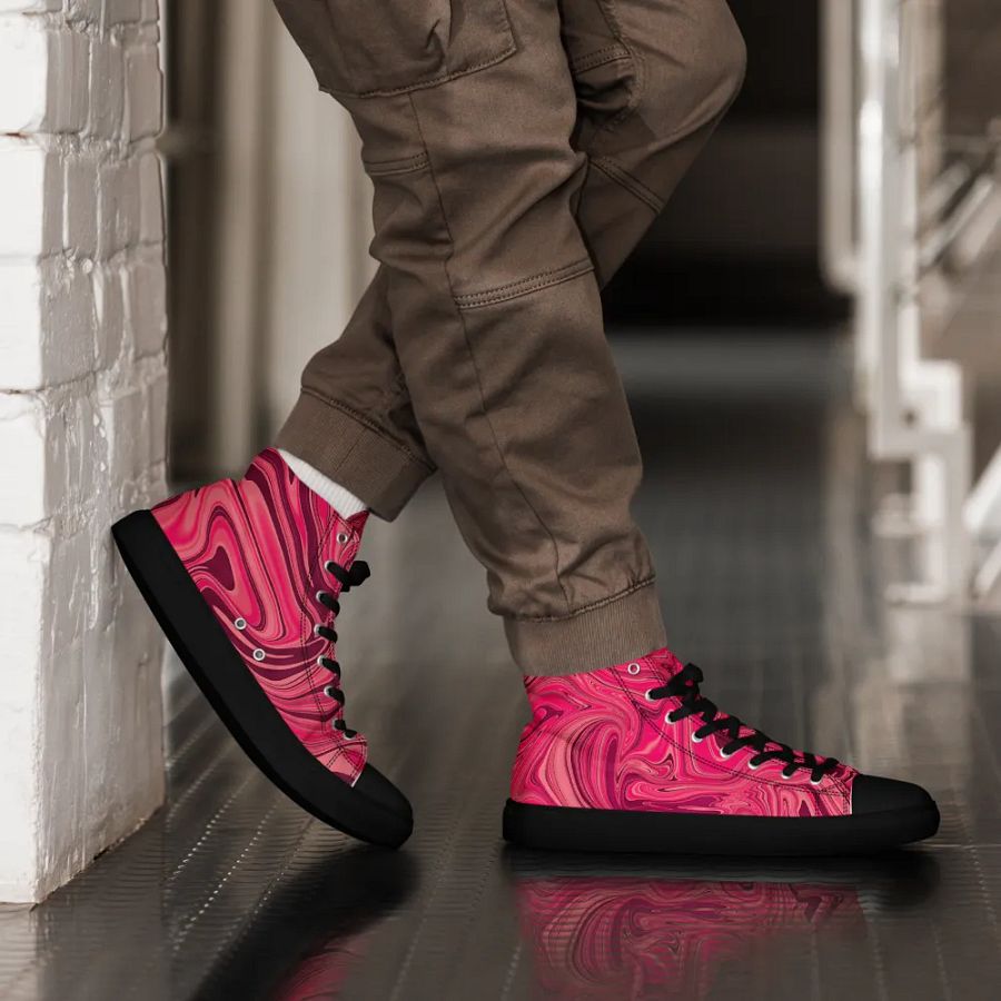 Men's High Top Canvas Shoes - Shades of Magenta Pink Digital Fluid Art product image (6)