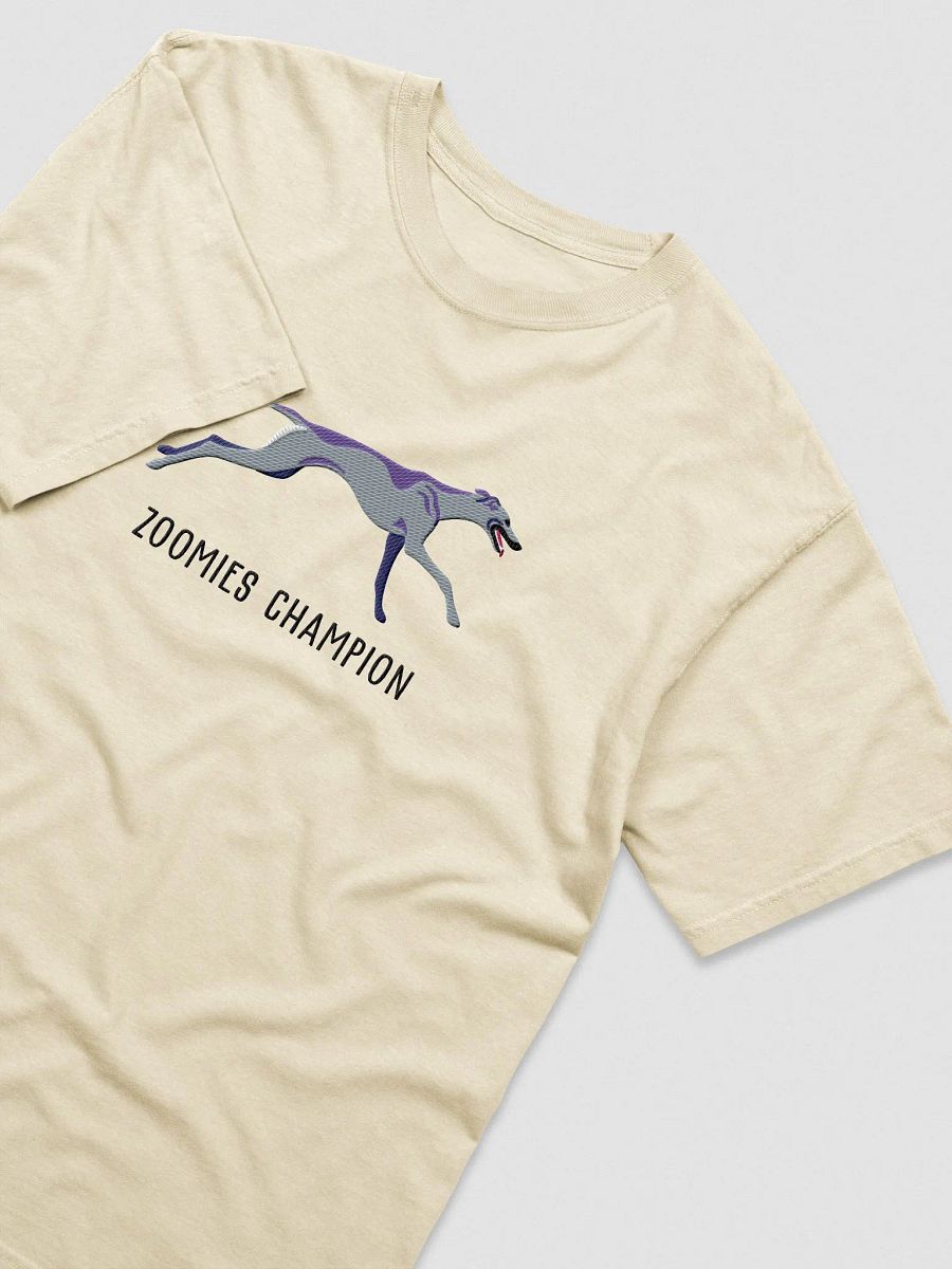 Zoomies Champion T-Shirt(Embroidered) of a Greyhound(Blue) product image (6)