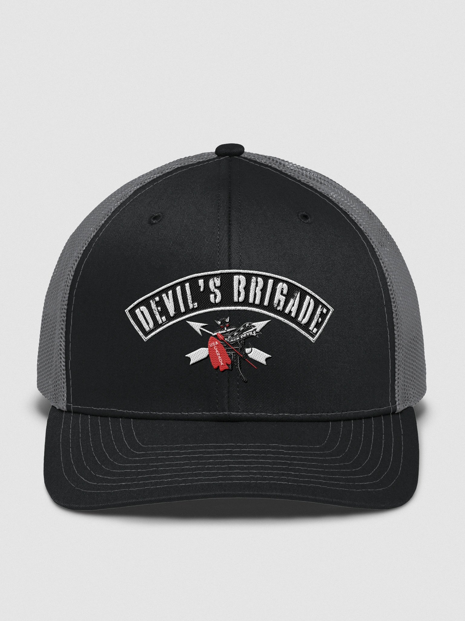 Devil's Brigade Trucker Hat, Text & Image Front, Rocker product image (1)