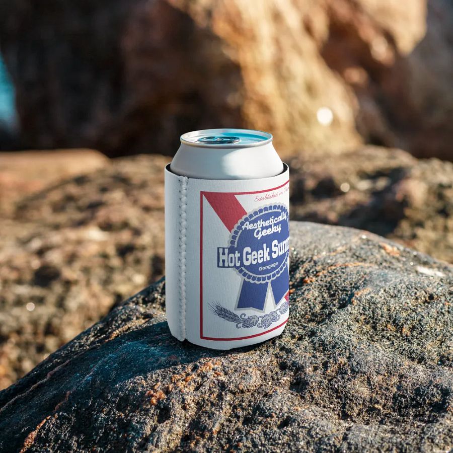 Aesthetically Geeky Hot Geek Summer Pabst Blue Ribbon Parody Drink Koozie product image (9)
