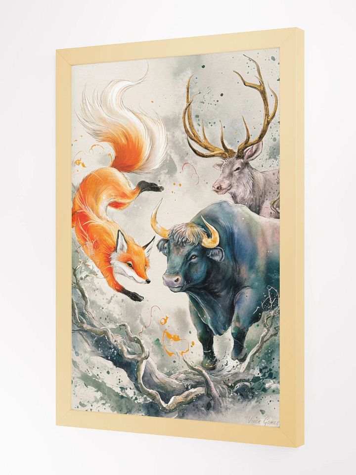 Framed Colorful Fantasy Vixen Stag and Bull Art Print product image (6)