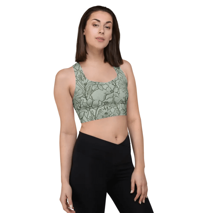 Line Art Florals Light Green/All-Over Print Longline Sports Bra by Sublicolor product image (4)