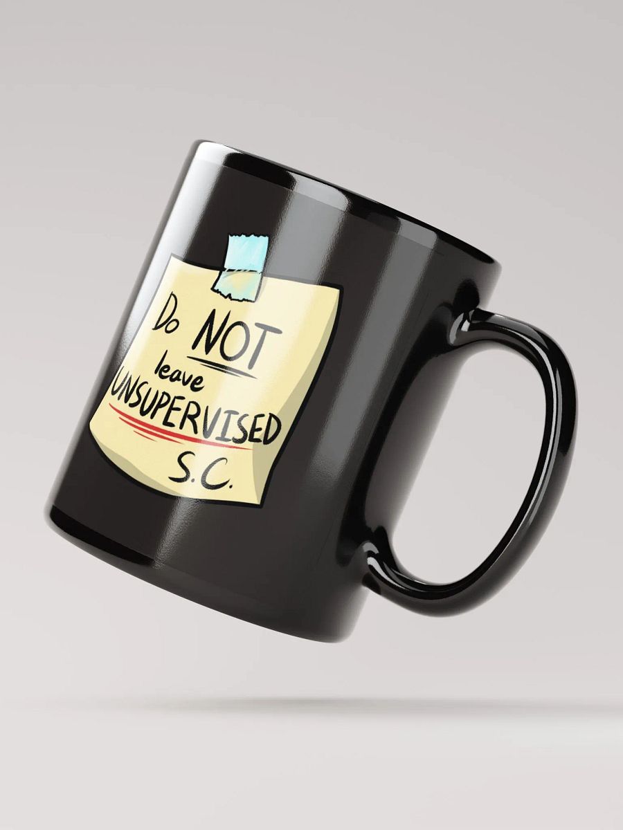 Unsupervised Warning Black Glossy Mug product image (3)