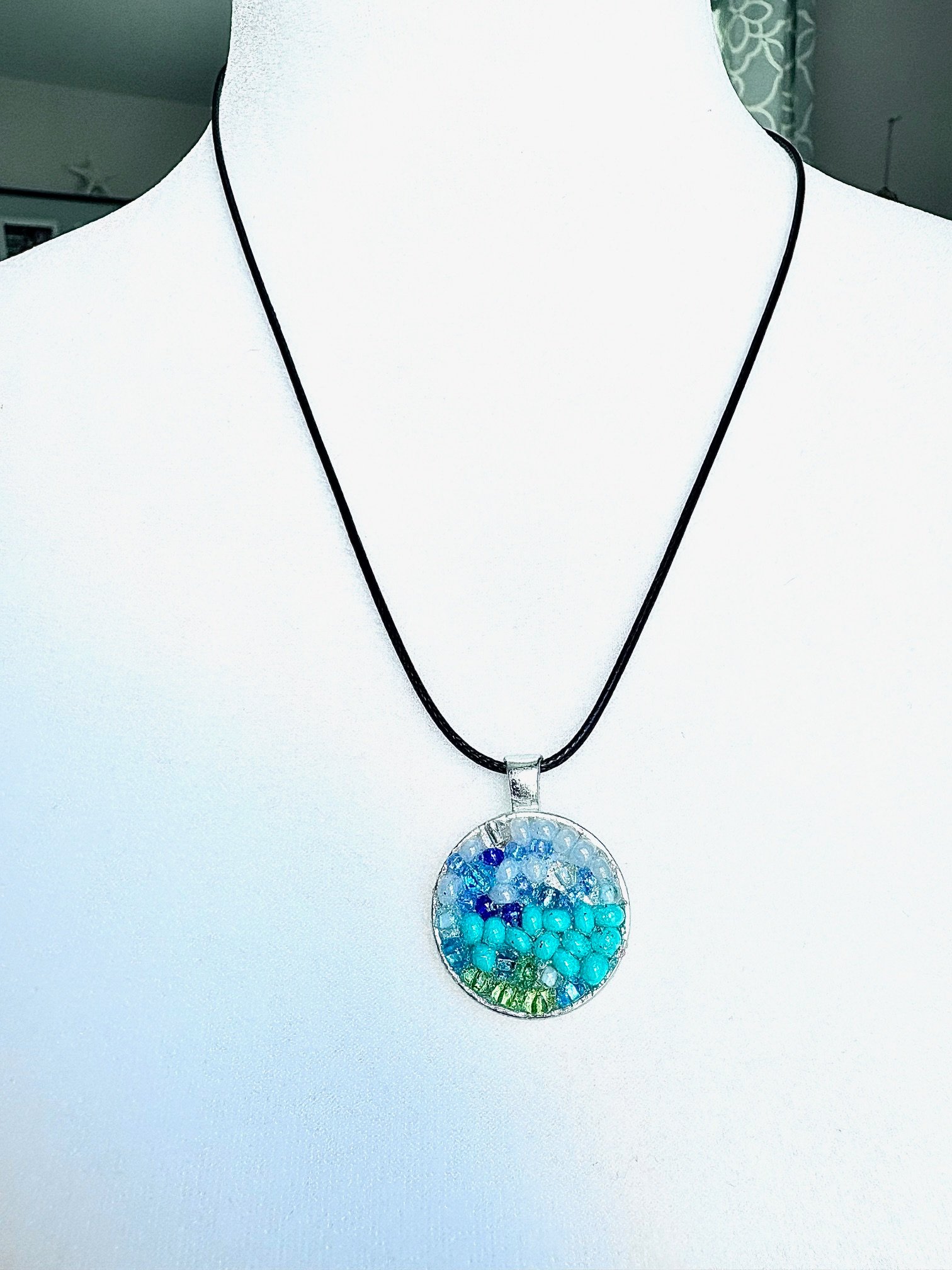 MFD-00015 | Ocean Dreamscape Pendant Necklace | Handmade Gradient Bead Art | Coastal Charm Jewelry by Monique Faella Designs™ product image (3)