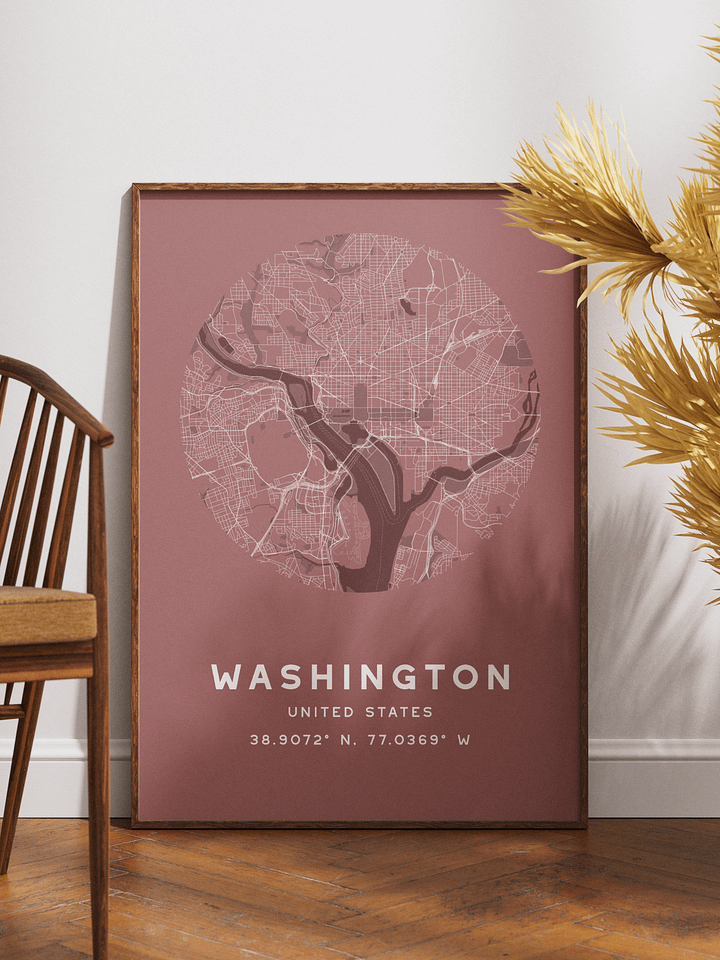 Washington Street Map Poster – Red Minimalist Circular City Art product image (1)