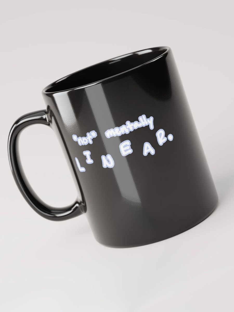 *not* mentally linear (lined design, #BDCAEF) glossy black mug product image (7)
