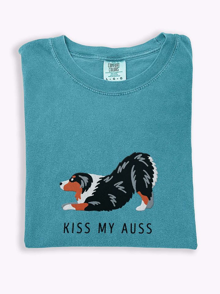 Kiss My Auss(2) T-Shirt(Embroidered) of an Australian Shepherd(Tricolor) product image (1)