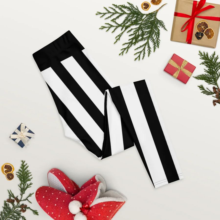 Black and White Stripes/All-Over Print Leggings by Sublicolor product image (8)