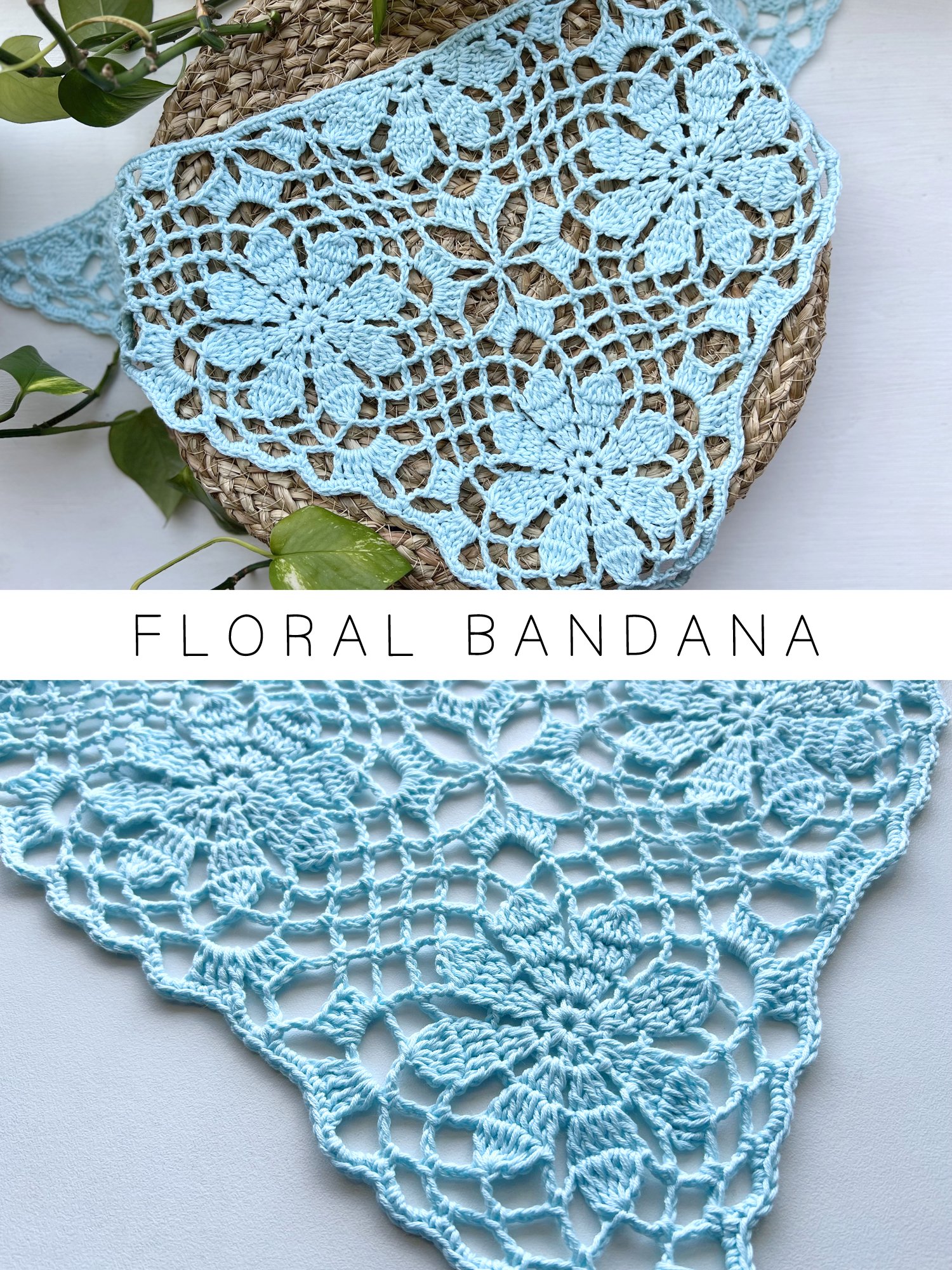 Crochet Pattern: Lacy Bandana with Flower Squares product image (1)