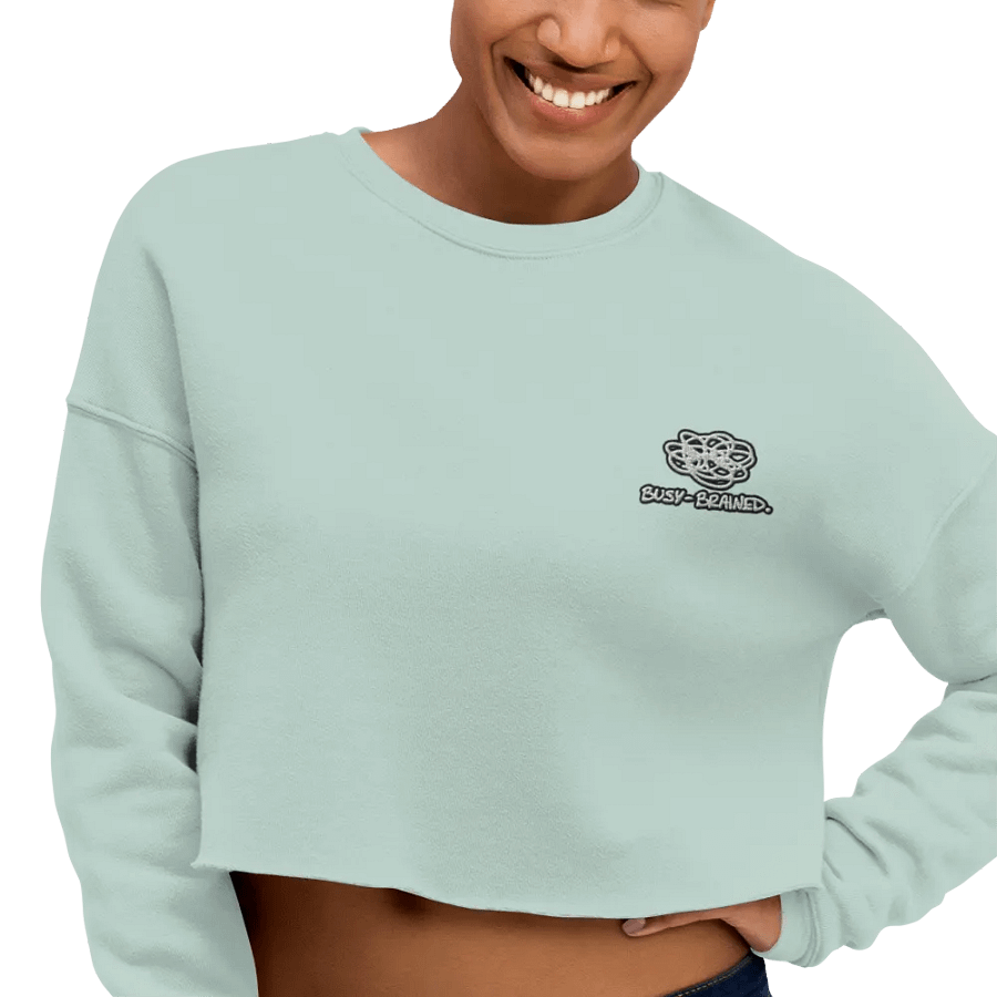 BUSY BRAINED (B&W lined design) embroidered fleece crop crew product image (53)