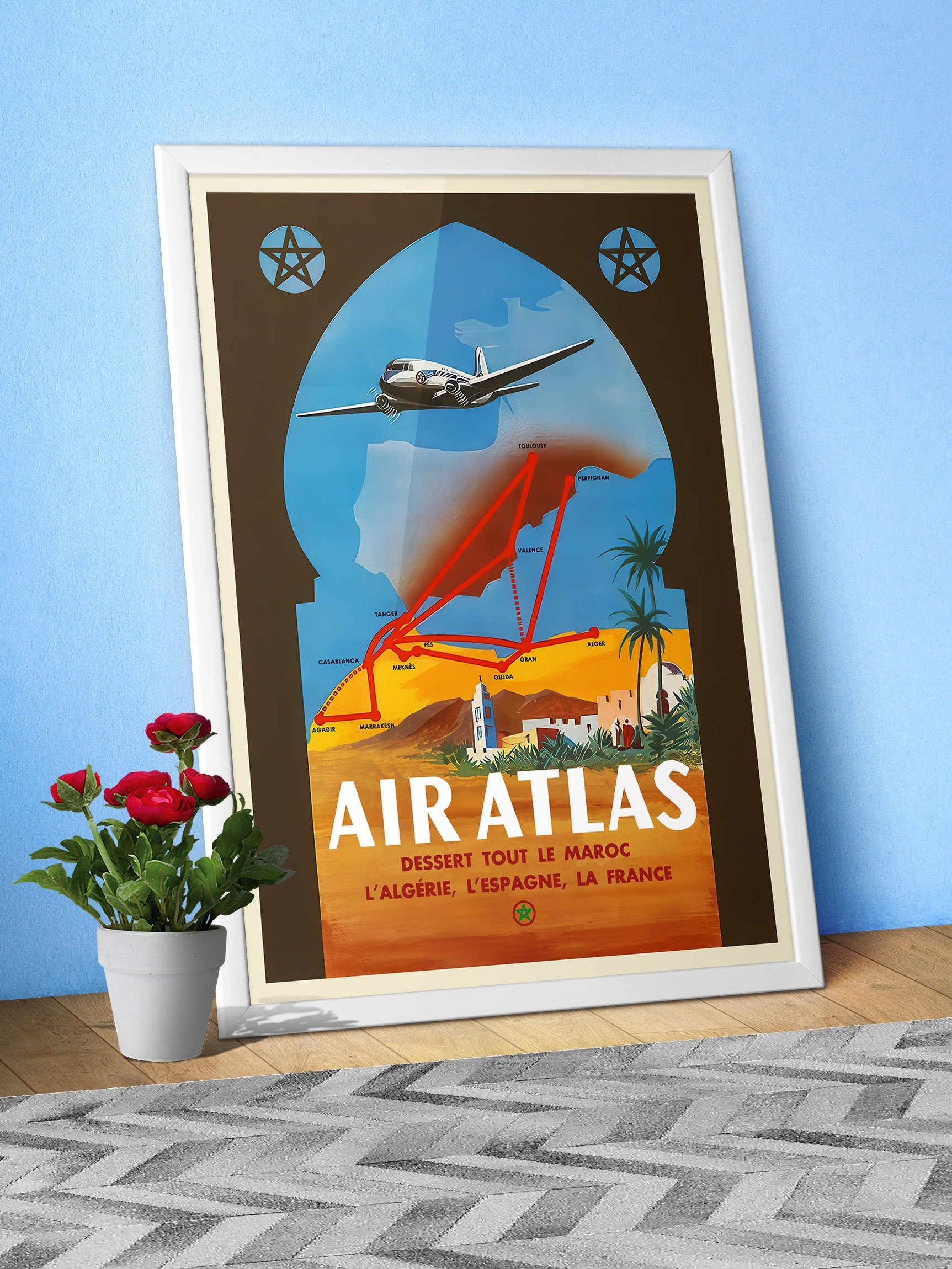 Morocco, Air Atlas, 1950s — retro travel poster, vintage travel print product image (6)
