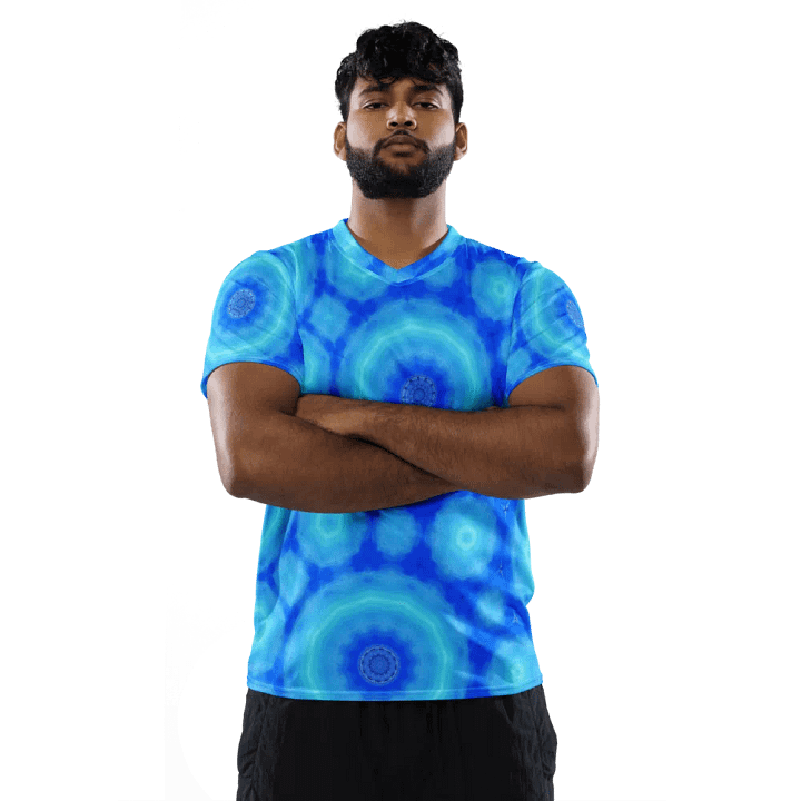 Abstract Circular Pattern in Blues Unisex V Neck Sports Jersey product image (2)
