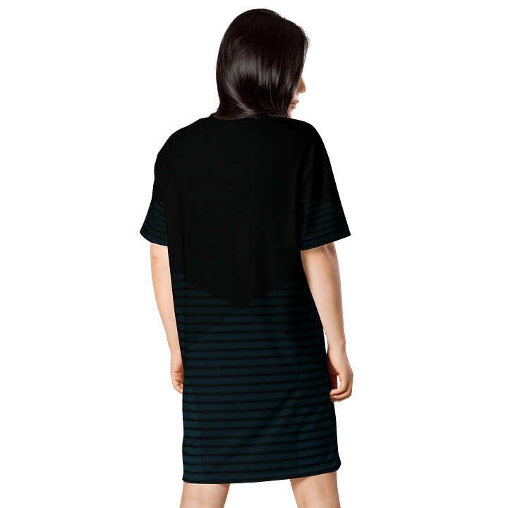 "Oversized Black T-Shirt Dress with Teal Striped Skirt - Sizes 2XS-6XL product image (2)