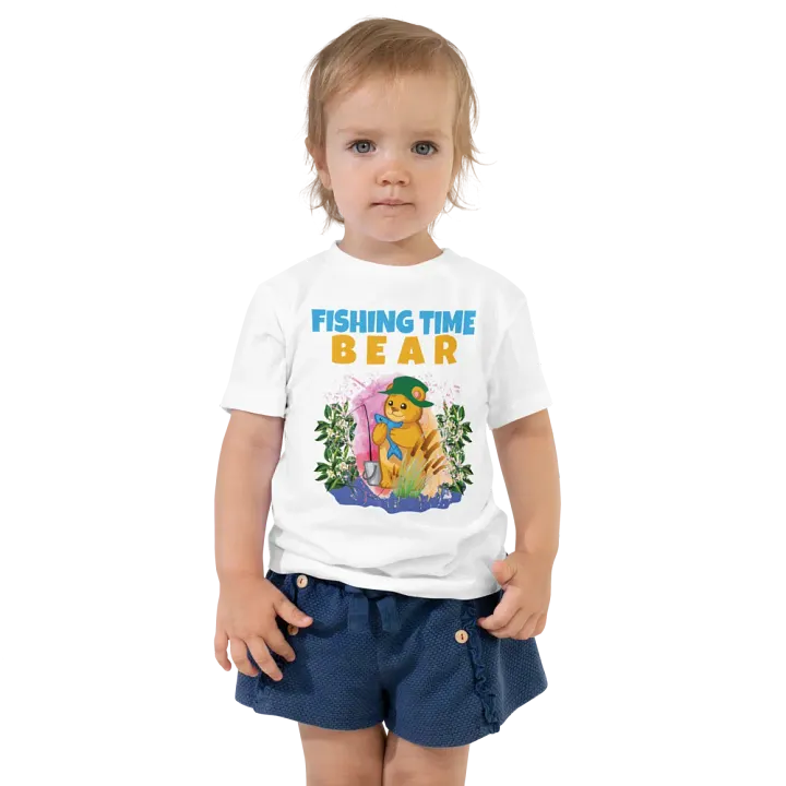 Bear Fishing Time Cute Colorful Funny Bella + Canvas Toddler T-Shirt – Funny Shirt & Gift for Kids product image (2)