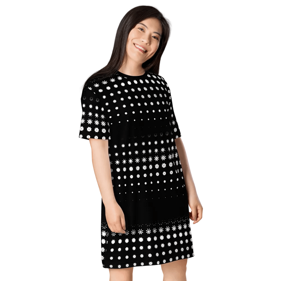 Abstract Black and White Flowers T Shirt Dress product image (8)