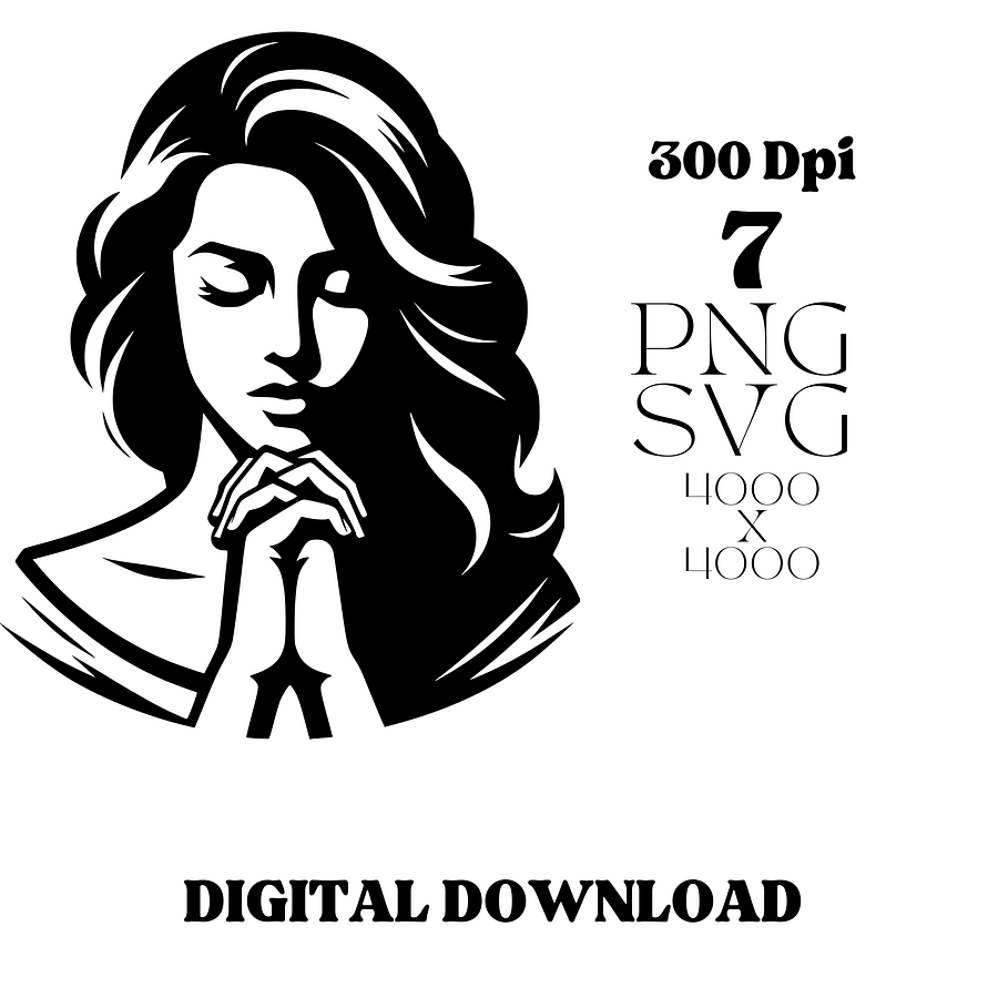 Elegant Praying Black and White Women Clipart Bundle product image (3)