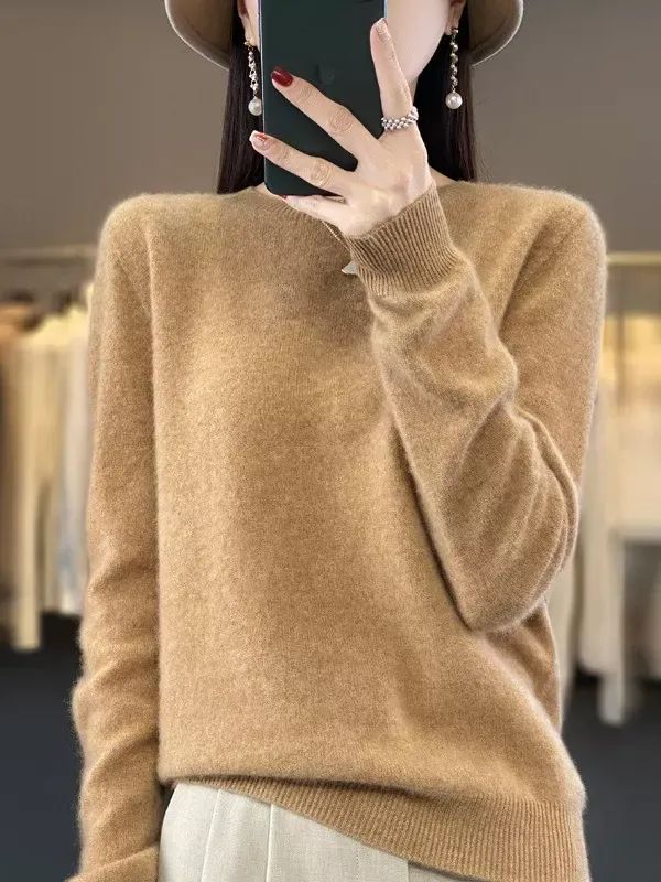 Women 100% Wool Soft Sweater Crew Neck Cashmere Pullover Autumn Winter Casual product image (1)