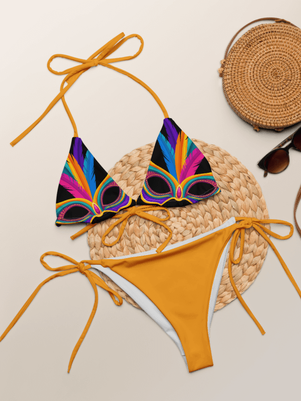Low Rise Cheeky String Bikini, Mardi Gras Top, Gold Bottoms product image (1)