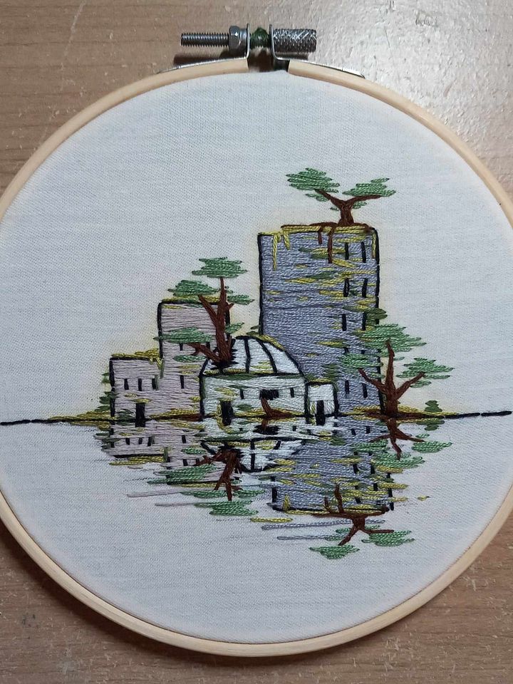 Overgrown City Embroidery Hoop Art product image (1)