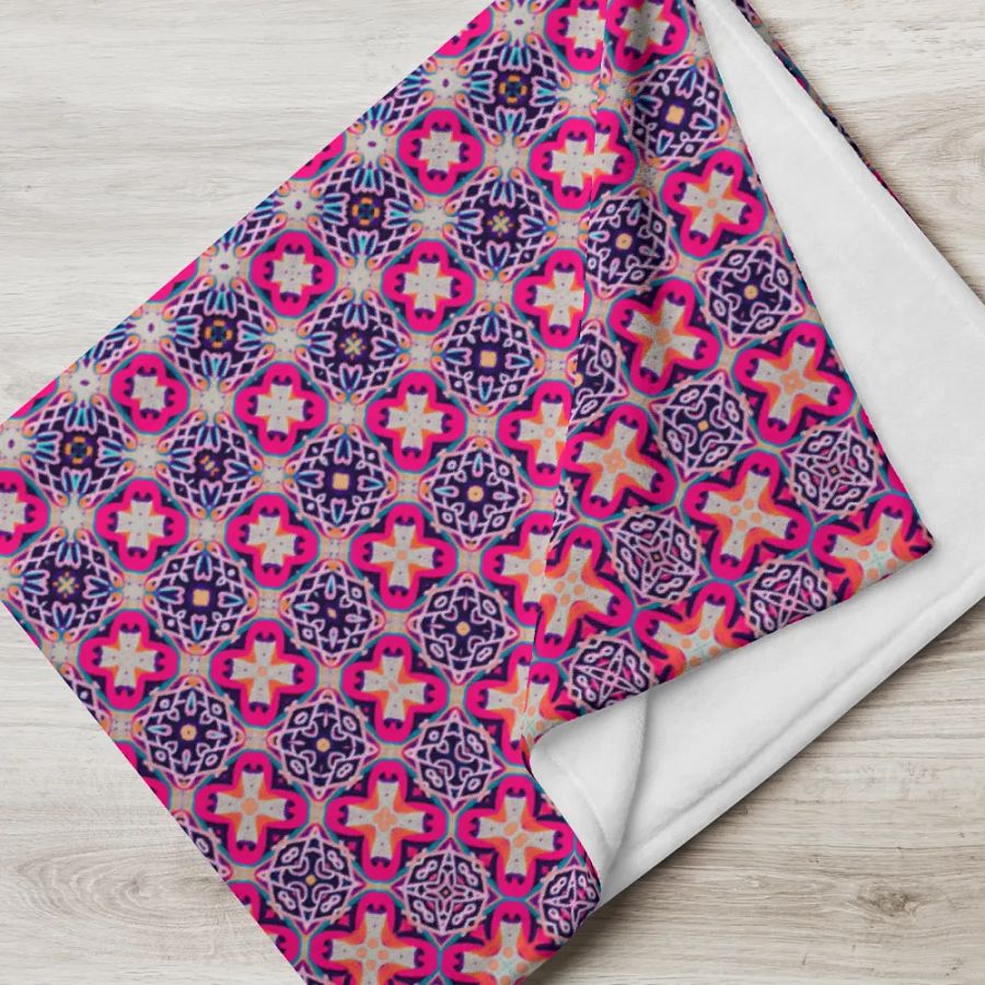 Bloom & Glow Throw Blanket – Colorful Crosses, Circles, and Flowers product image (8)