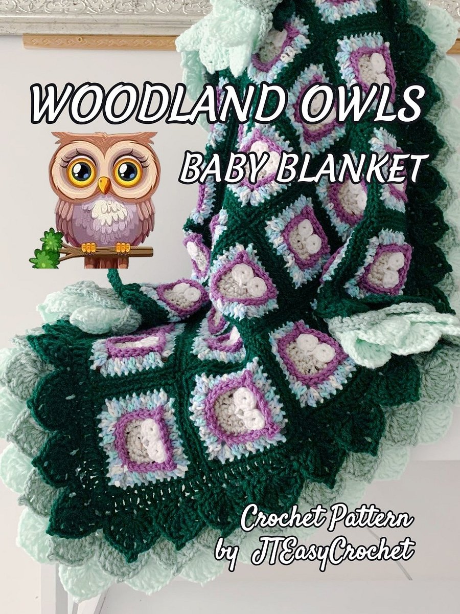 Whimsical Owls Forest Woodland Granny Square Blanket with Leaf Edging, Forest Theme Nursery Decor Crochet Pattern product image (8)