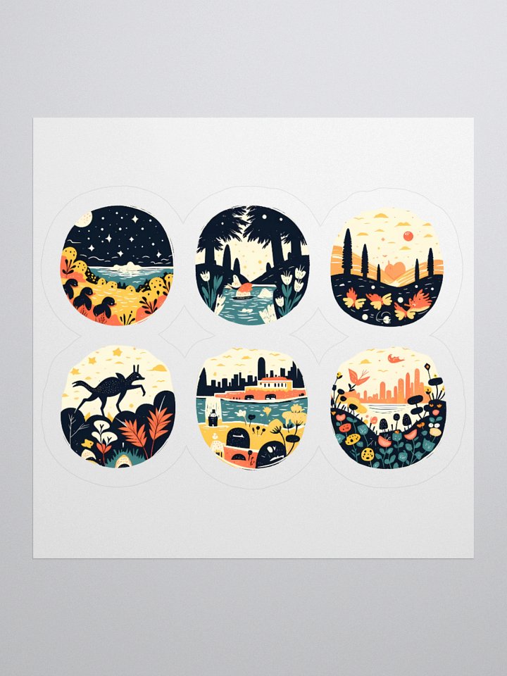Whimsical Nature Scenes Collection | Vibrant Circular Art Prints Sticker product image (1)