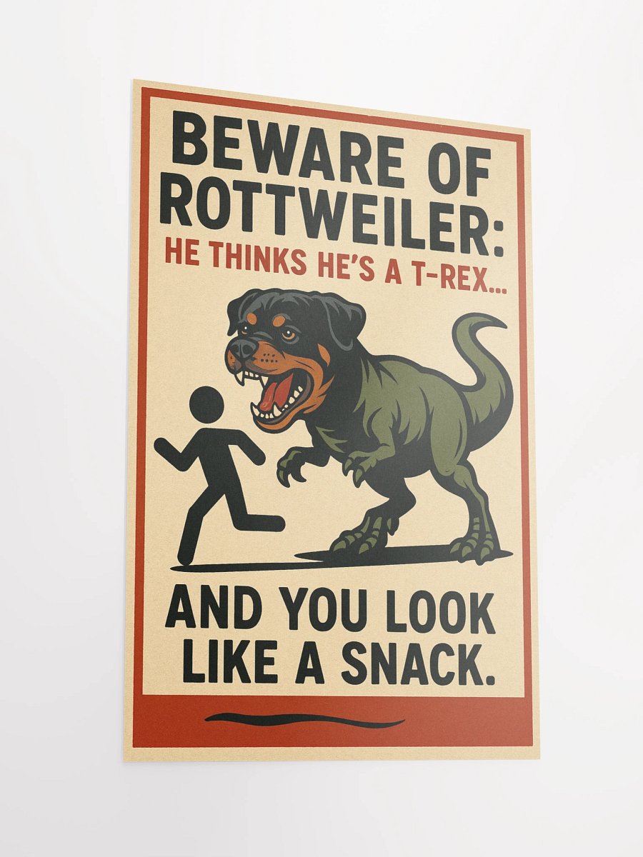 Beware of Rottweiler - He Thinks He's a T-Rex Poster: Transform Your Space! product image (4)